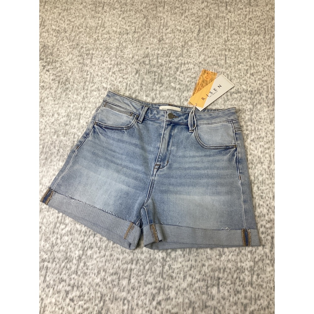 Risen Jeans Light Wash Cuffed High Rise Denim Shorts Size L RDS6155SZ